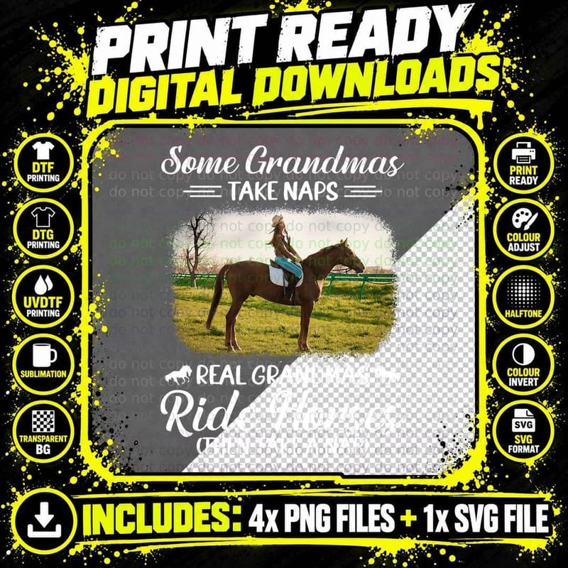 Grandma Horseback Riding T-Shirt, Country Life Png SVG Digital Bundle