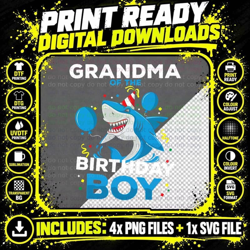 Grandma of the Birthday Boy Shark T-Shirt Png SVG Digital Bundle