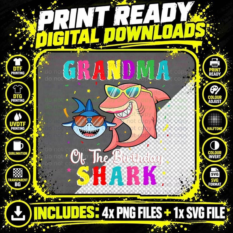 Grandma of the Shark Birthday T-Shirt Png SVG Digital Bundle