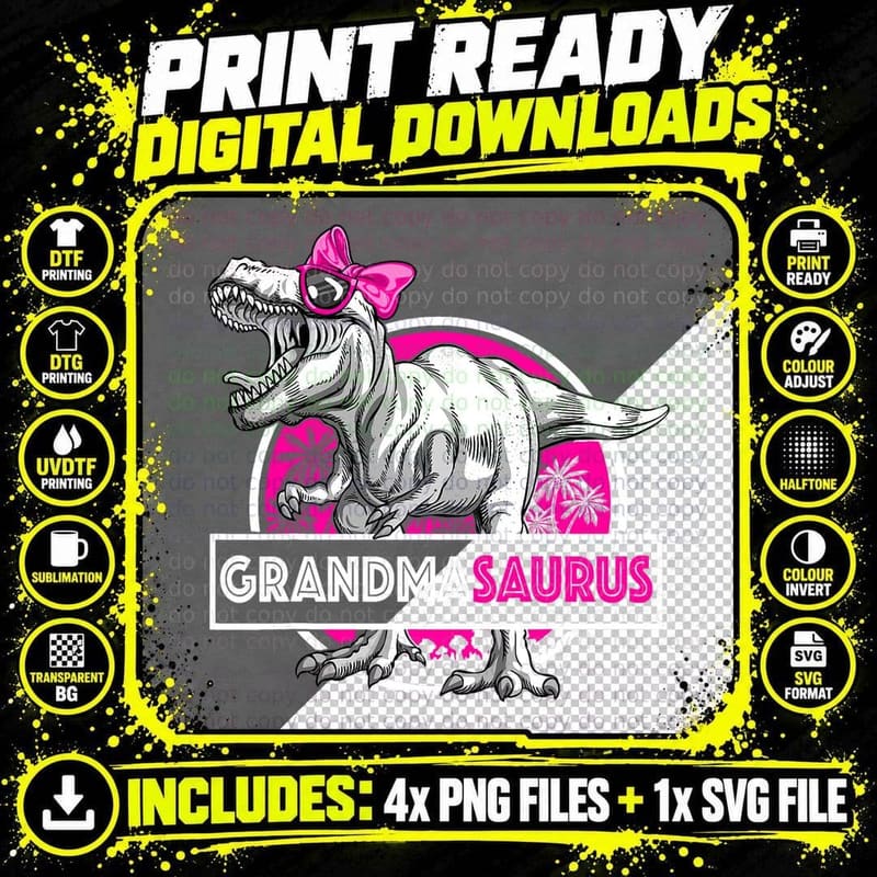 Grandmasaurus T-Rex Matching Funny Grandma Saurus Png SVG Digital Bundle
