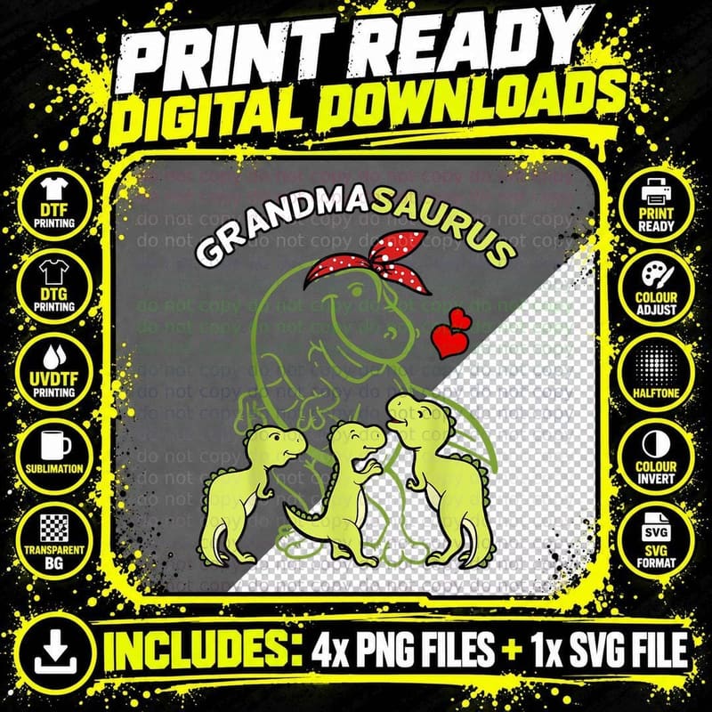 Grandmasaurus T-Shirt, Grandma Dinosaur Gift Png SVG Digital Bundle