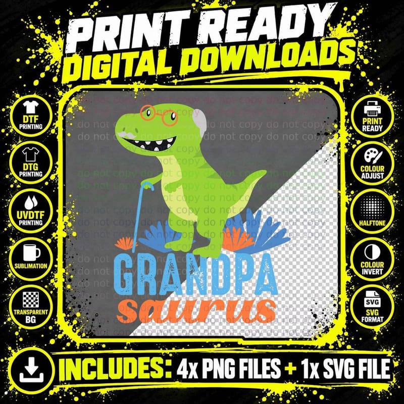 Grandpa Saurus Rex Dinosaur T-Shirt, Funny Grandpa Gift Png SVG Digital Bundle