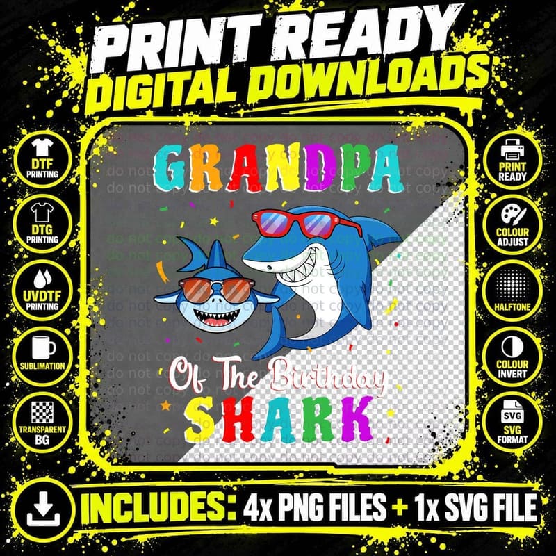 Grandpa Shark Birthday T-Shirt, Family Fun Png SVG Digital Bundle