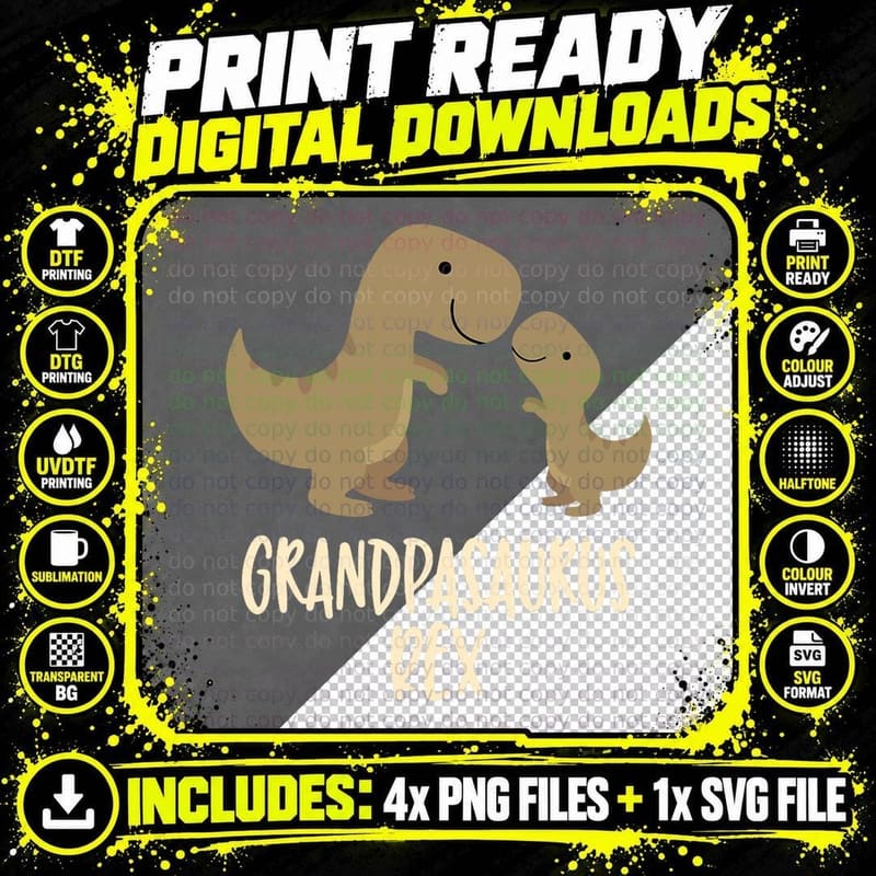 Grandpasaurus Rex T-Shirt, Dinosaur Apparel Png SVG Digital Bundle