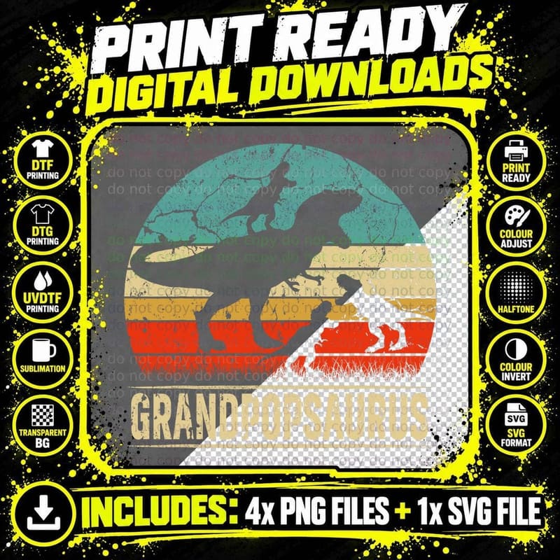 Grandpop Dinosaur Rex Grandpopsaurus T-Shirt Png SVG Digital Bundle