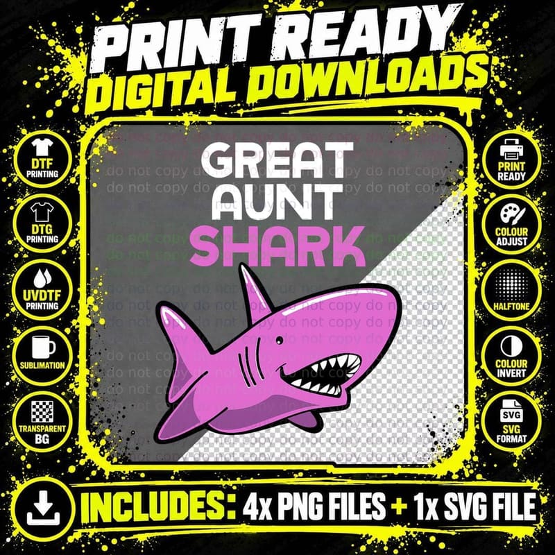 Great Aunt Shark T-Shirt, Funny Family Humor Png SVG Digital Bundle