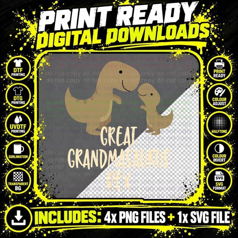 Great Grandmasaurus Rex T-Shirt, Grandma Dinosaur Png SVG Digital Bundle