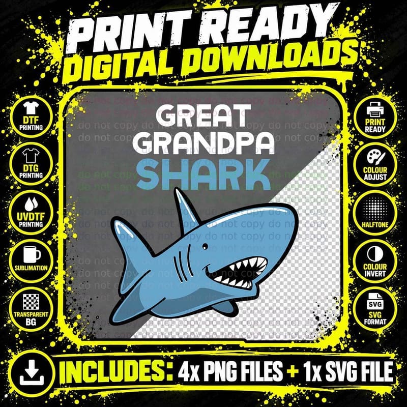 Great Grandpa Shark T-Shirt, Funny Family Humor Png SVG Digital Bundle