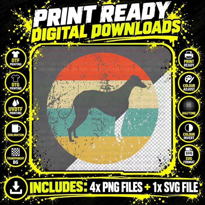 Greyhound Vintage Retro T-Shirt, Dog Lover Apparel Png SVG Digital Bundle