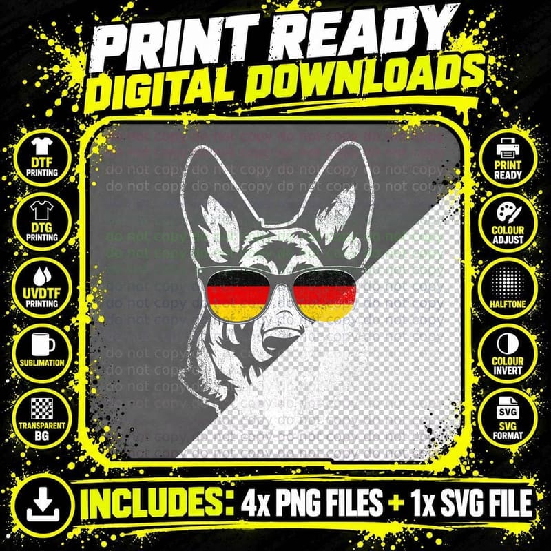Groovy German Shepherd - Dog Lover Canine Pet Trainer Png SVG Digital Bundle