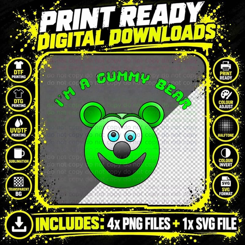 Gummy Bear T-Shirt, Bright Green Cartoon Character Png SVG Digital Bundle