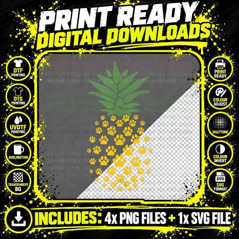 Hawaiian Island Pineapple Dog Paw Print Pet Lover Png SVG Digital Bundle