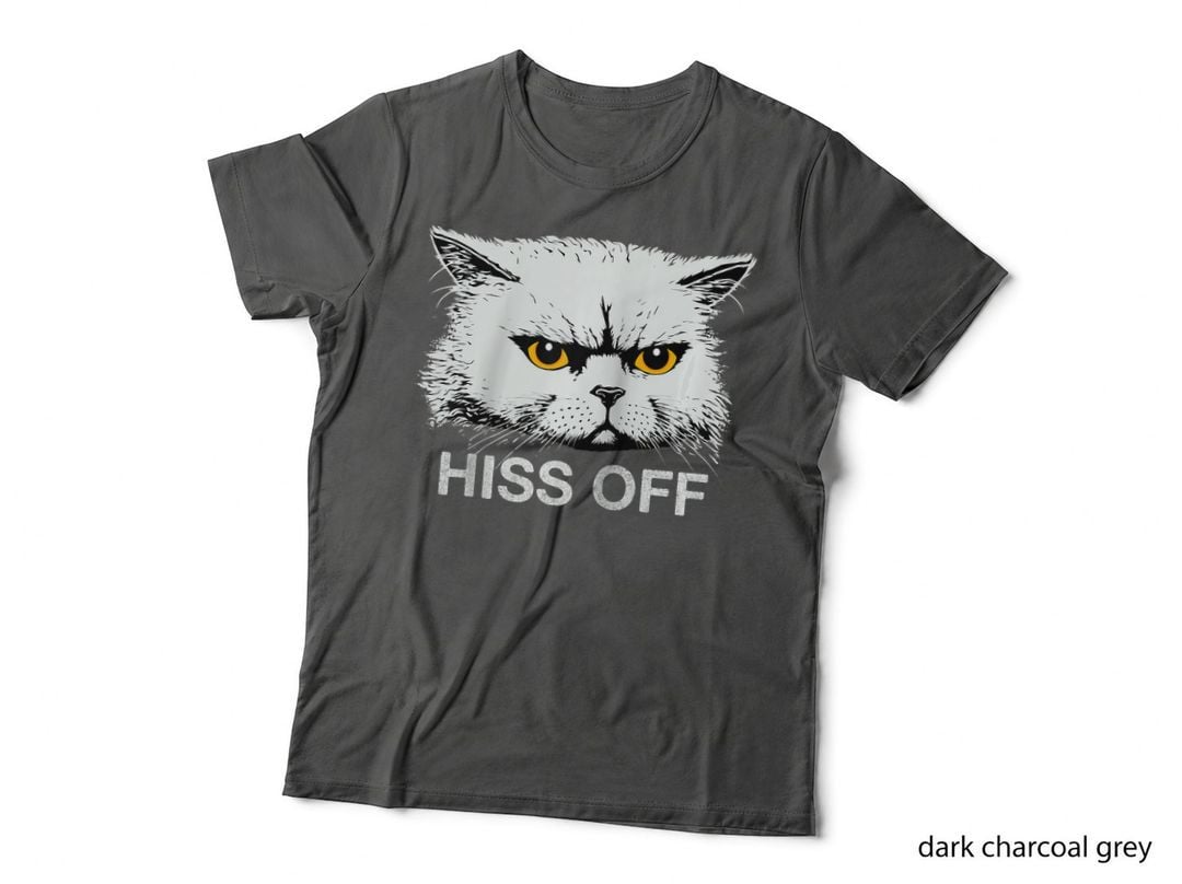 Hiss off Grumpy Cat Tee, Angry Yellow Eye Kitten, Sarcastic Meow Quote Art