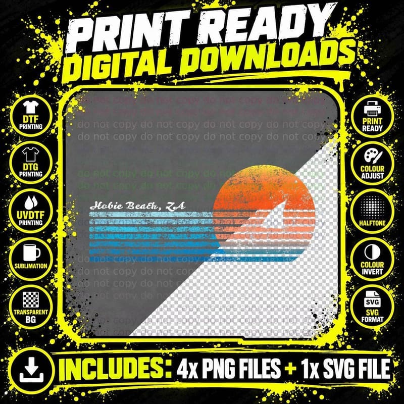 Hobie Beach Retro 80S Sunset Tee, Shark Fin South Africa Png SVG Digital Bundle
