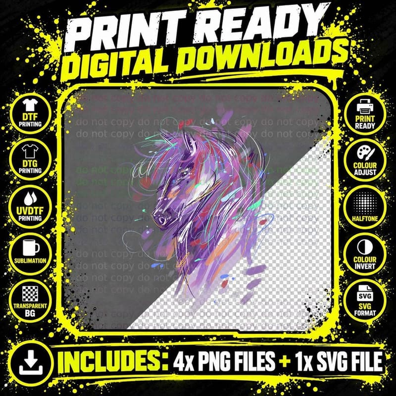 Horse Head Painterly Brushstroke Art Png SVG Digital Bundle