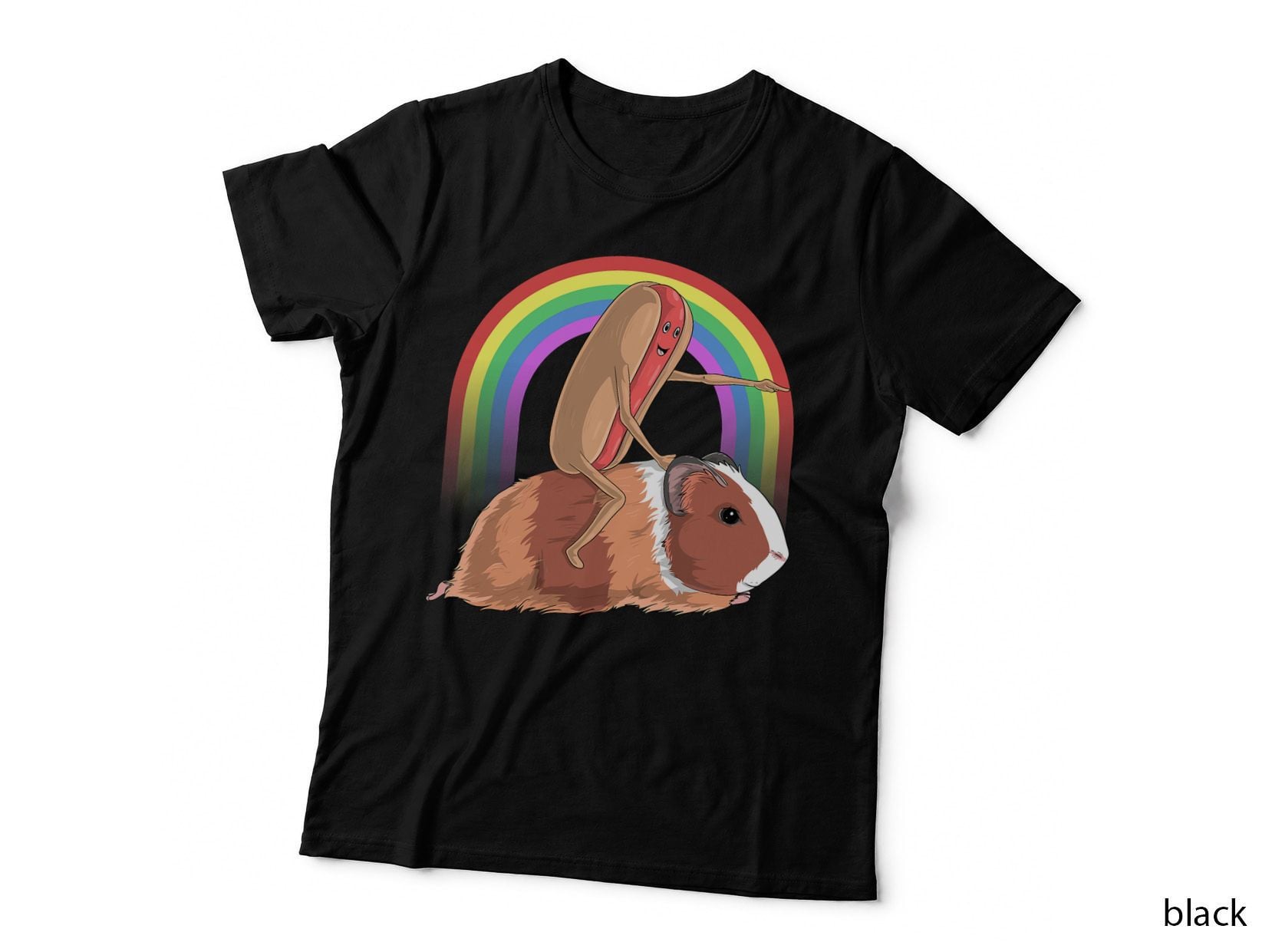 Hot Dog Riding Guinea Pig Rainbow Cute Magical Food T-Shirt
