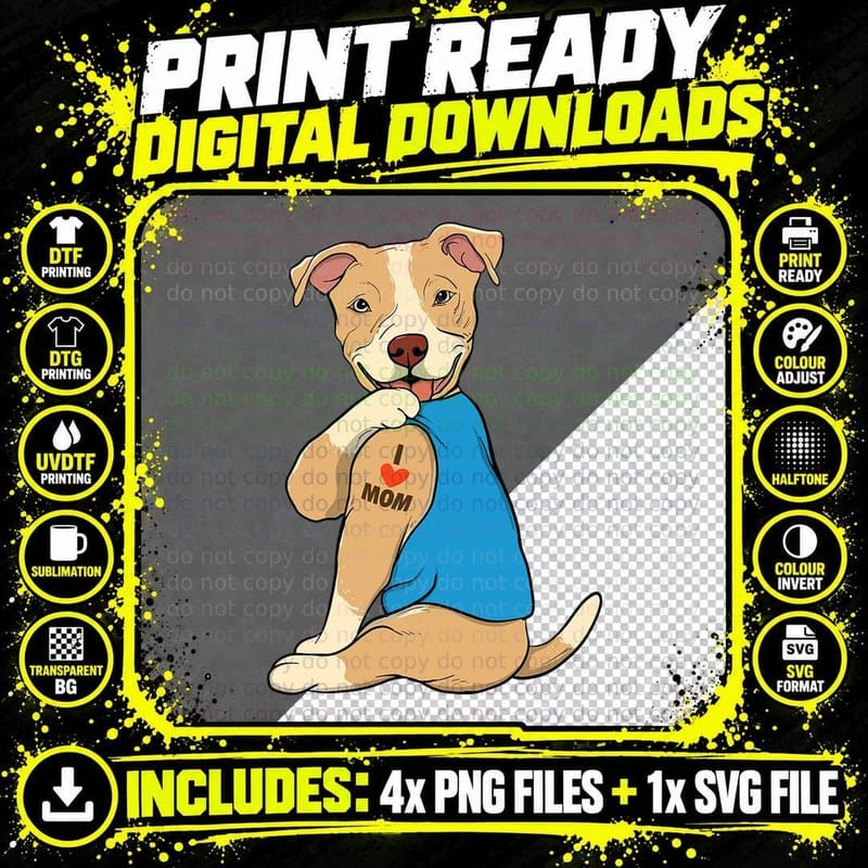 I Love Mom - Tattoo Pitbull Lover Dog Owner Canine Lover Png SVG Digital Bundle