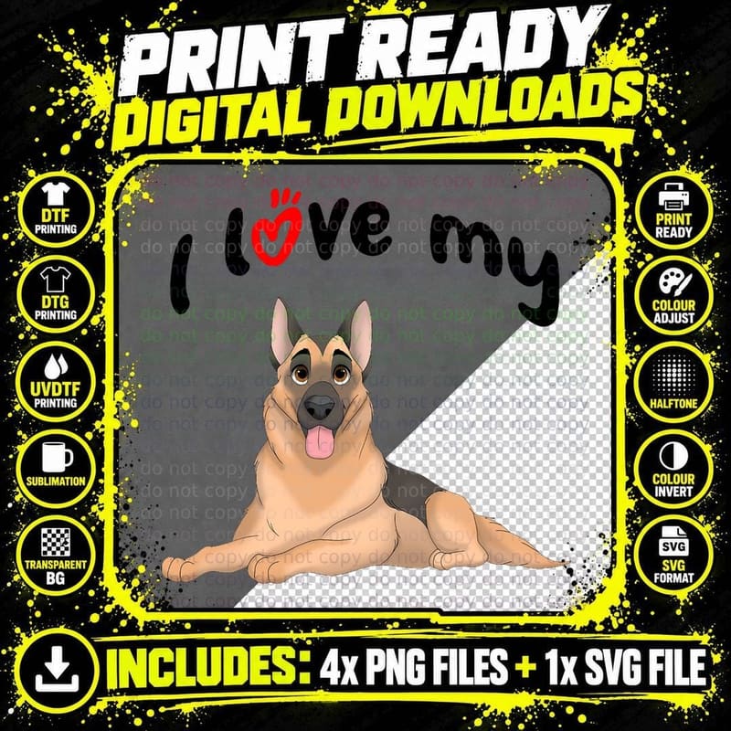 I Love My German Shepherd Dog T-Shirt Png SVG Digital Bundle