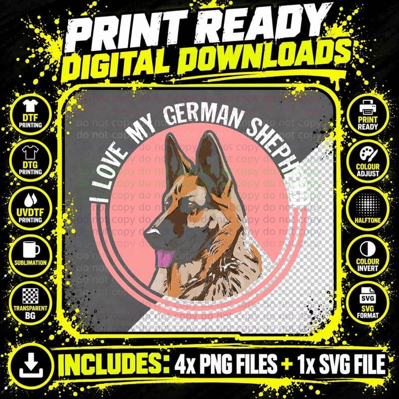 I Love My German Shepherd Puppy Dog Owner T-Shirt Png SVG Digital Bundle