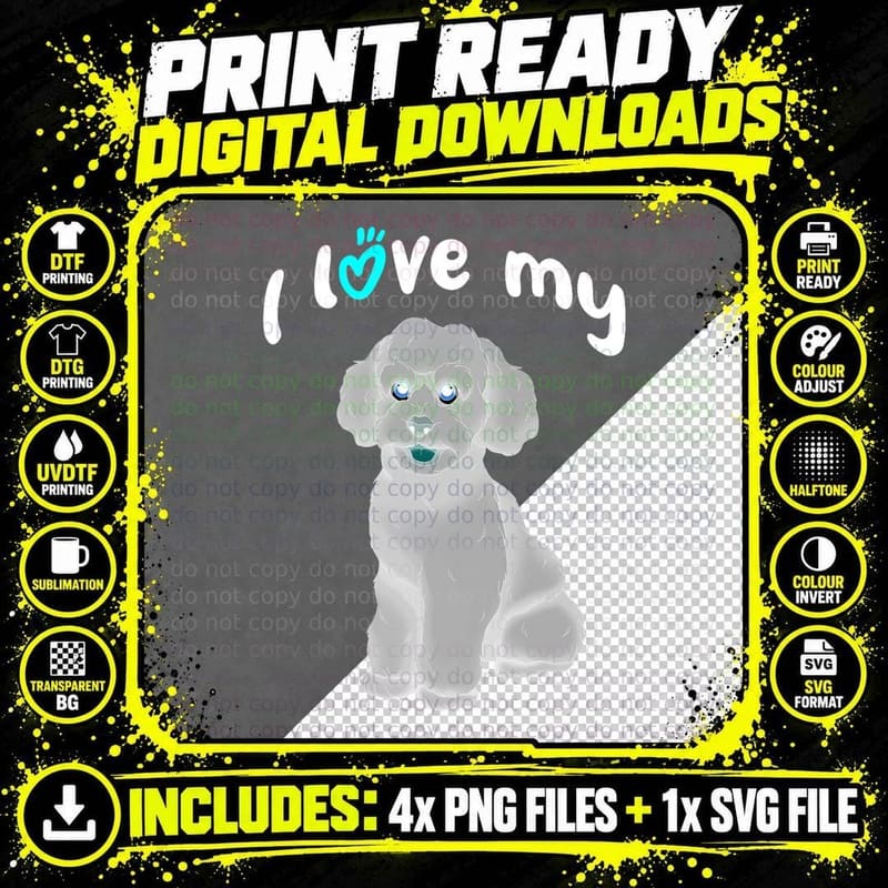 I Love My Poodle T-Shirt, Pet Lover Apparel Png SVG Digital Bundle