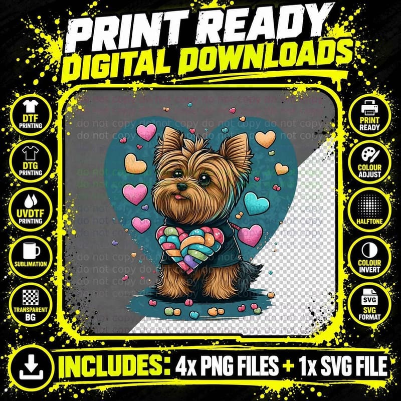 I Love My Yorkshire Terrier Yorkie Dog Valentines Heart Png SVG Digital Bundle