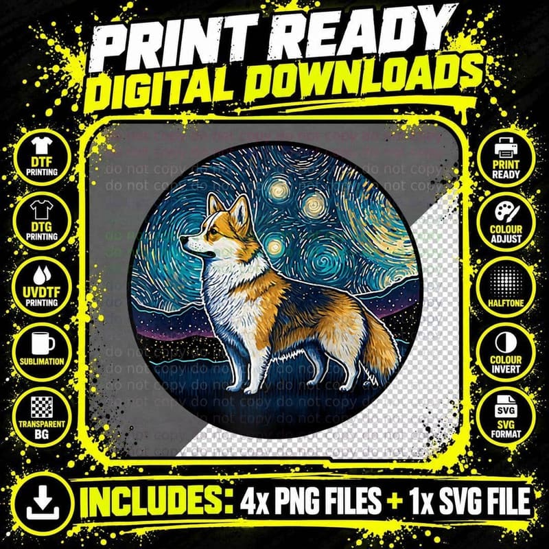 Icelandic Sheepdog Starry Night Painting Dog Mom Dad Png SVG Digital Bundle