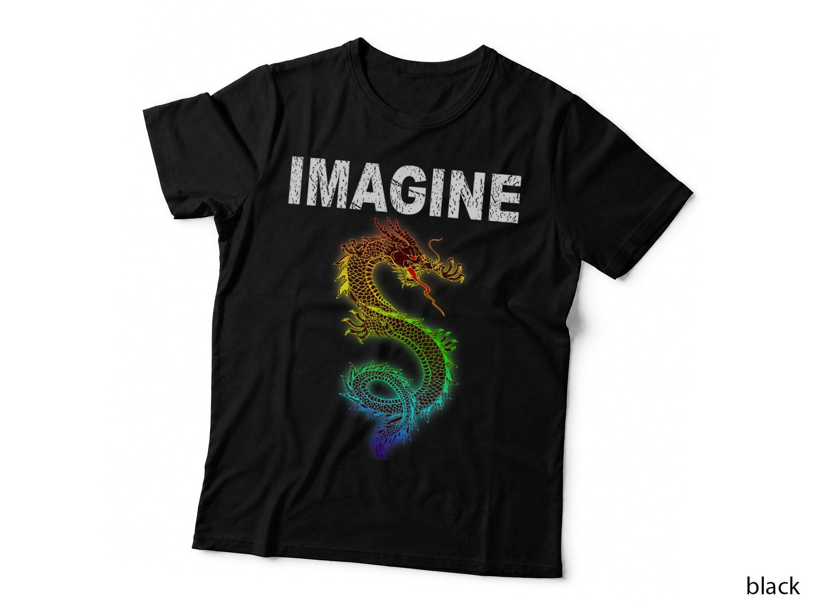 Imagine Glowing Eastern Dragon Tee, Neon Aura Outline, Fantasy Mythical Art