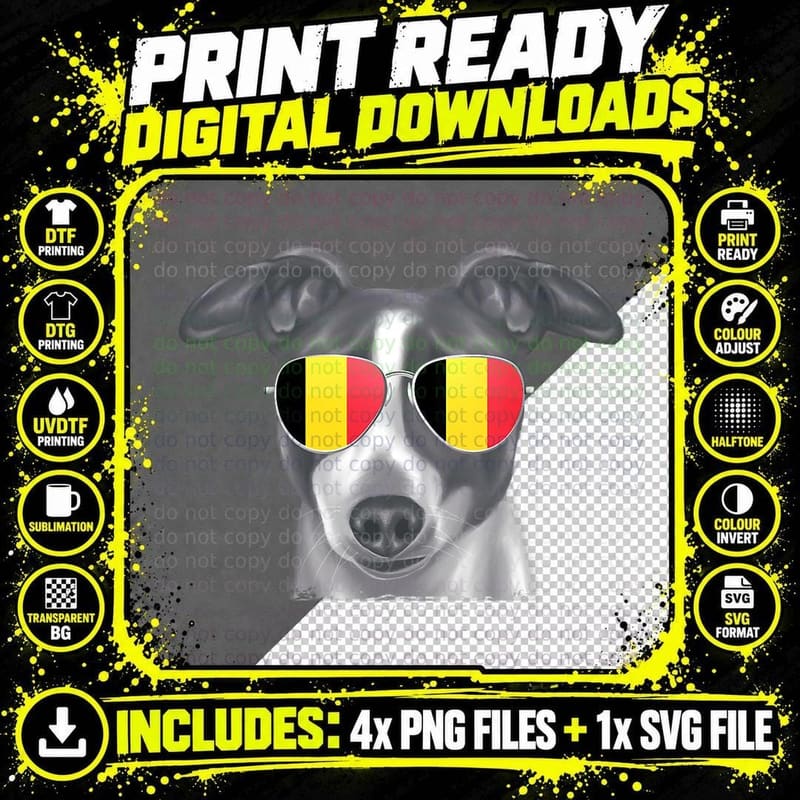 Italian Greyhound Dog Belgium Flag Sunglasses Png SVG Digital Bundle