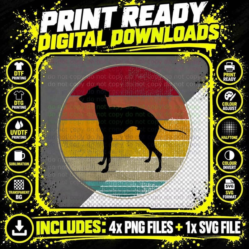 Italian Greyhound Dog Silhouette T-Shirt Png SVG Digital Bundle
