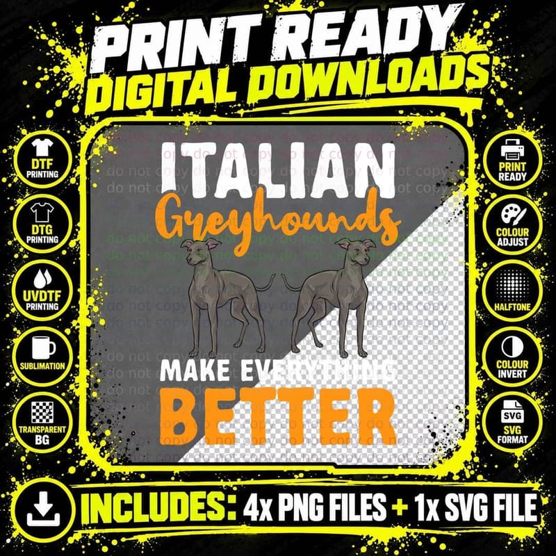 Italian Greyhound Dog T-Shirt, Pet Lover Apparel Png SVG Digital Bundle