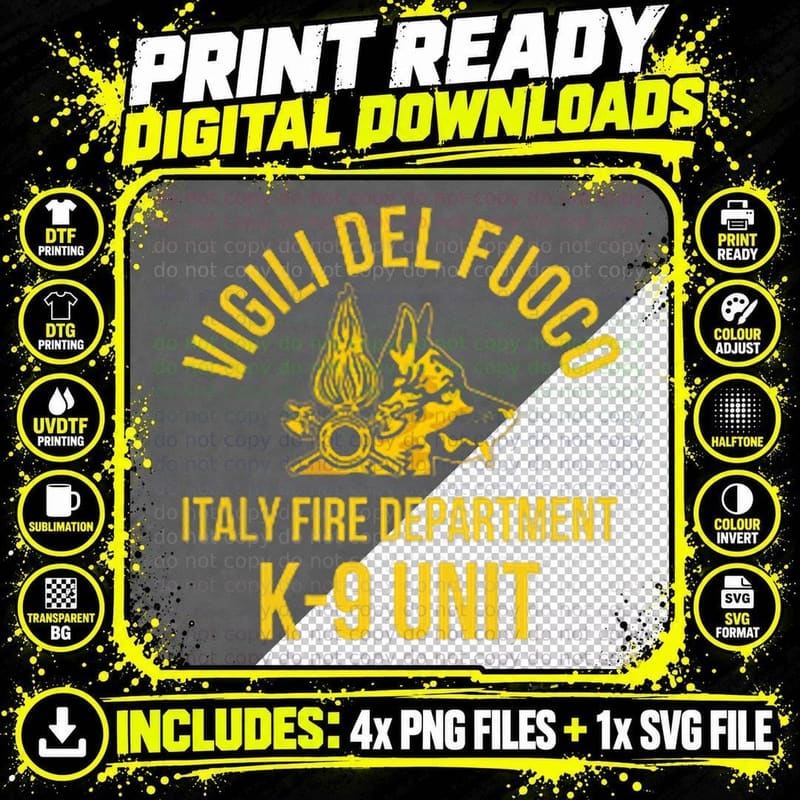 Italy Firefighter Vigili Del Fuoco K9 Dog Unit T-Shirt Png SVG Digital Bundle