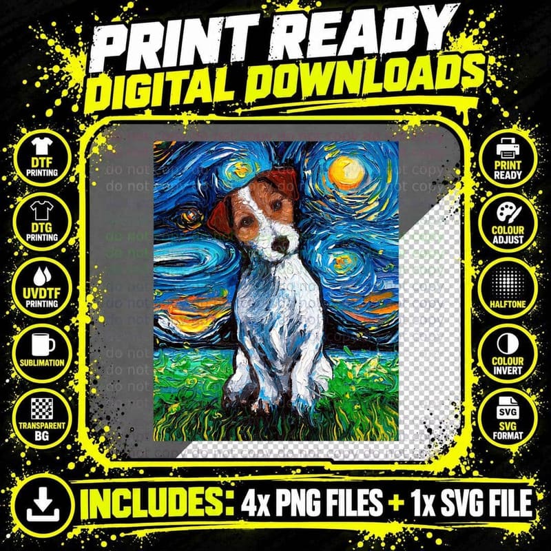Jack Russell Terrier Starry Night T-Shirt Png SVG Digital Bundle