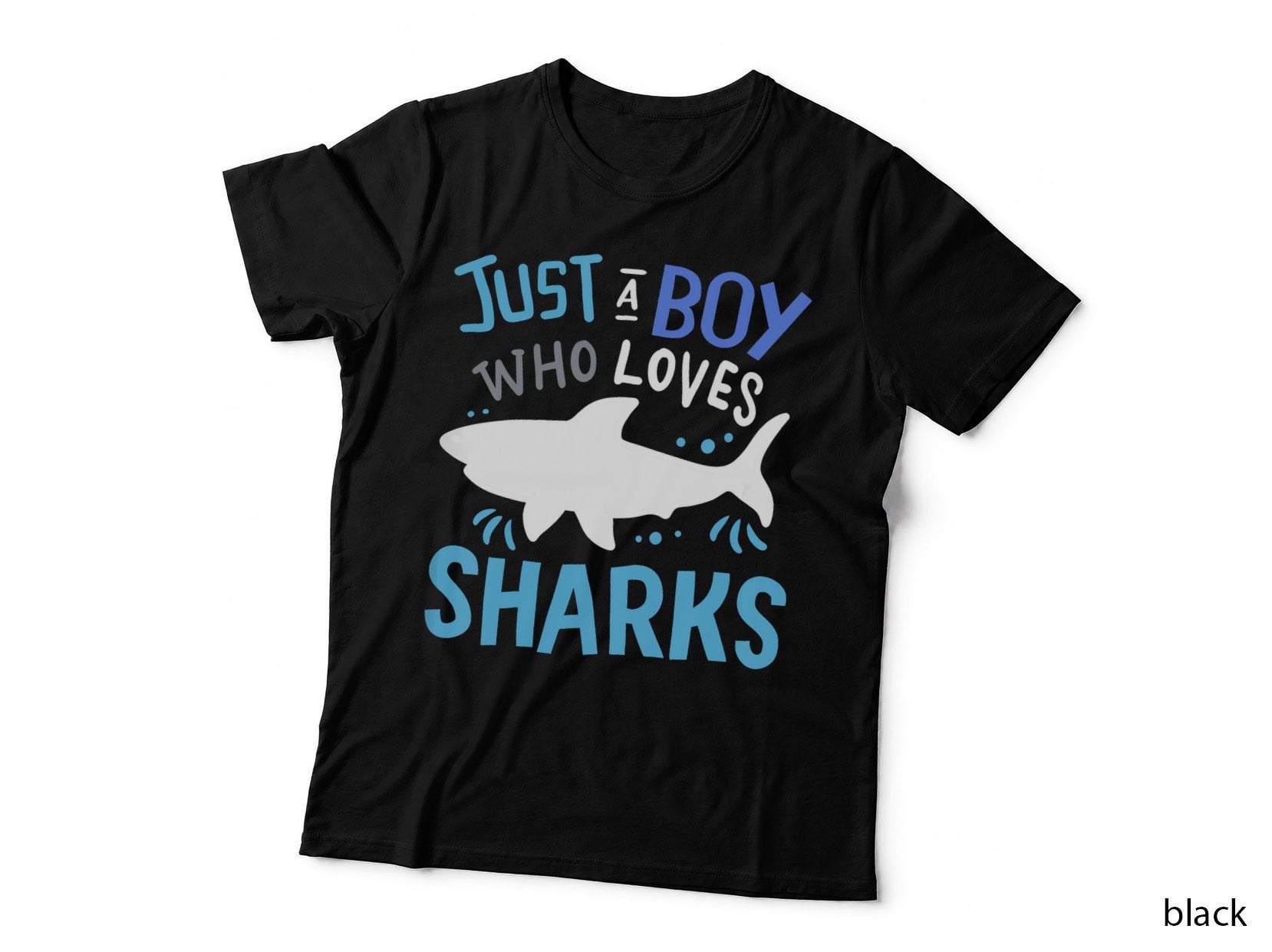 Just a Boy Who Loves Sharks T-Shirt, White Shark Silhouette, Ocean Animal Style