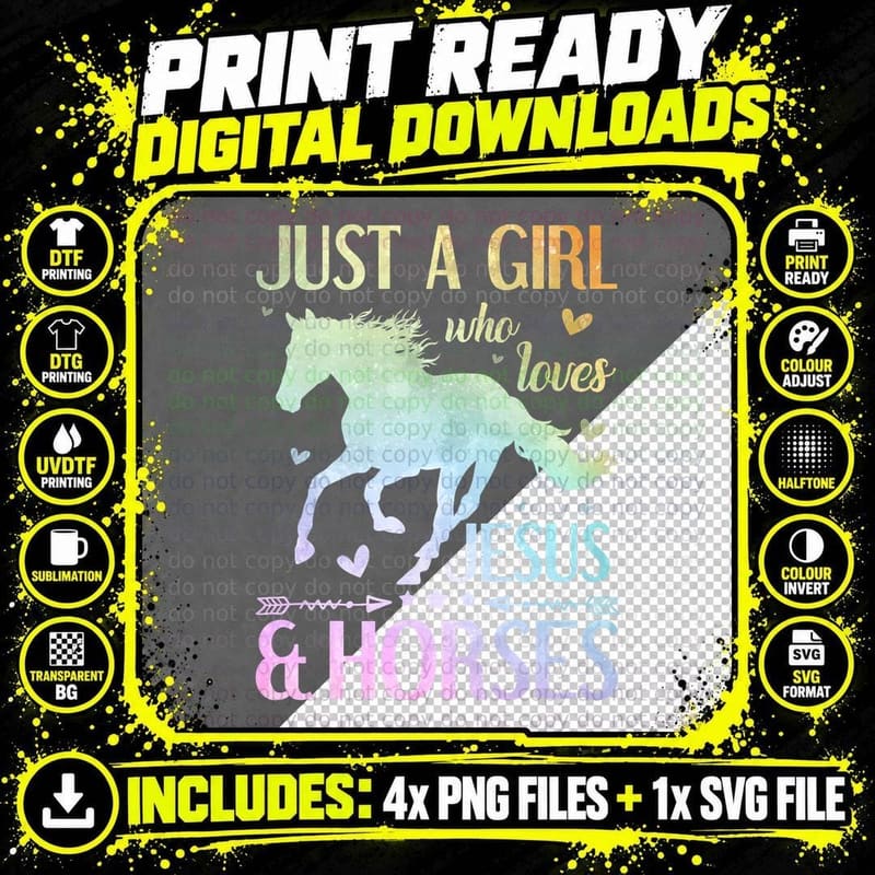 Just a Girl Who Loves Jesus and Horses Tee Png SVG Digital Bundle
