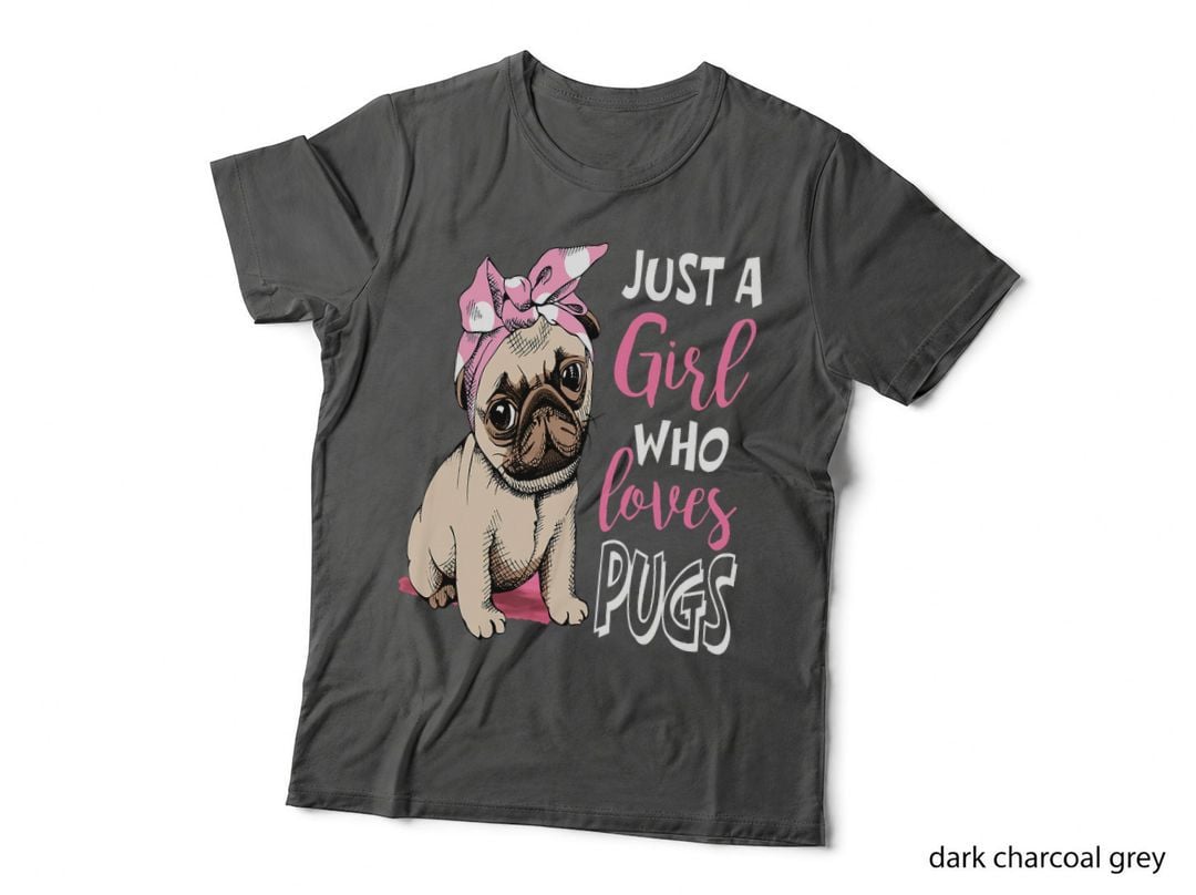 Just a Girl Who Loves Pugs T-Shirt, Cute Pug with Pink Bow, Dog Lover Aesthetic