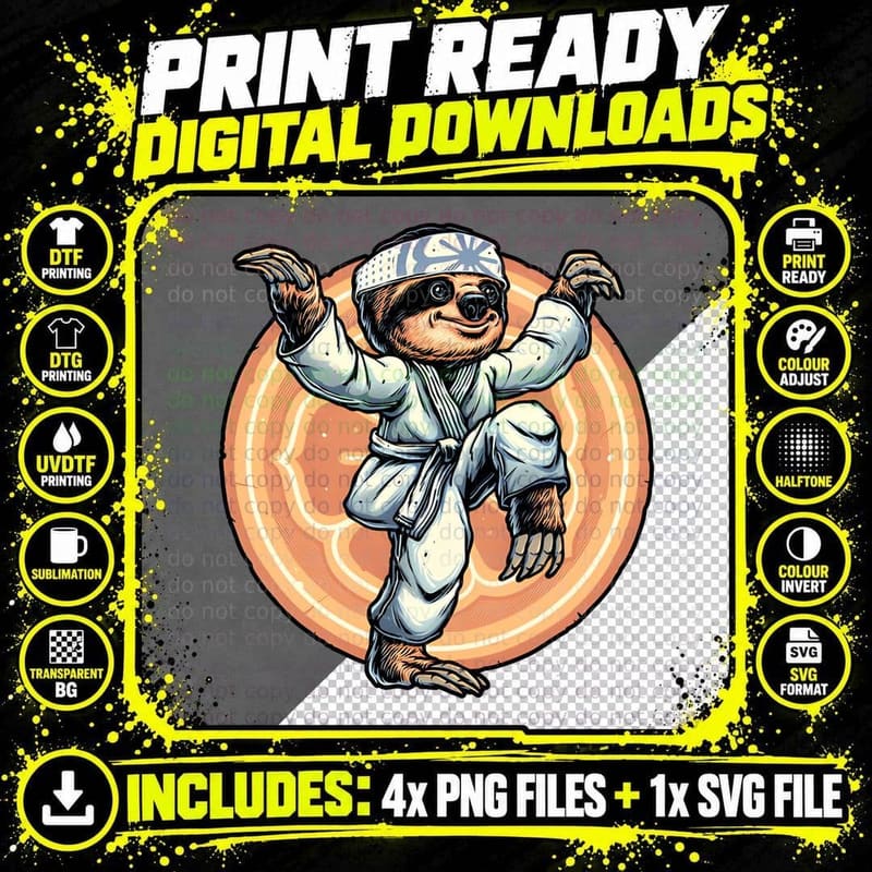 Karate Sloth T-Shirt, Miyagi Do Crane Kick Parody Png SVG Digital Bundle