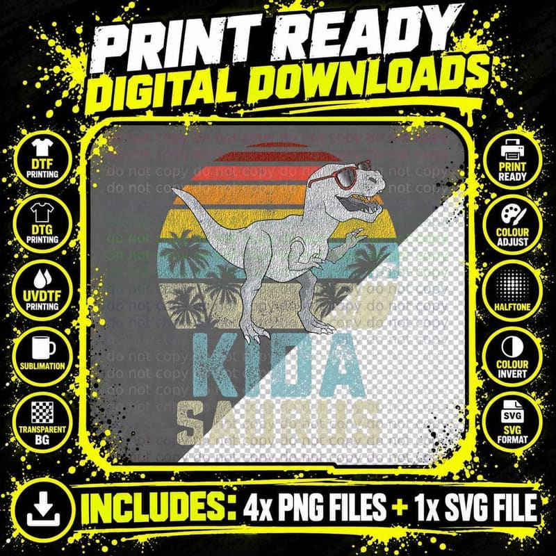 Kidasaurus T-Rex Dinosaur Kid Saurus T-Shirt Png SVG Digital Bundle