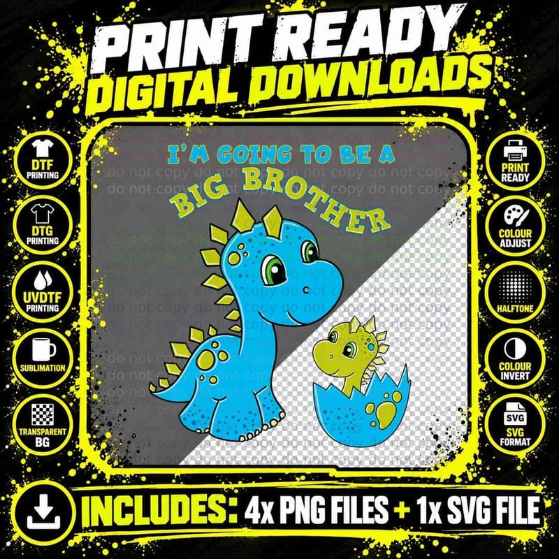 Kids Going to Be a Big Brother Dinosaur T-Shirt Png SVG Digital Bundle