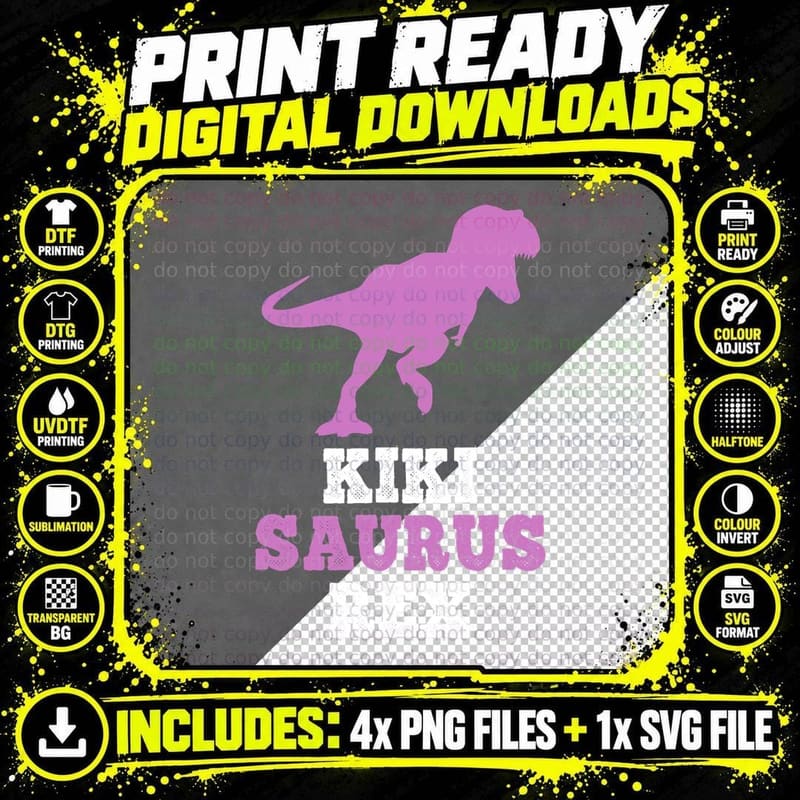 Kiki-Saurus Rex Dinosaur T-Shirt, Funny Dino Design Png SVG Digital Bundle
