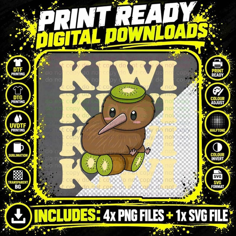 Kiwi Bird T-Shirt, Cute Cartoon Kiwi with Fruit Slices Png SVG Digital Bundle