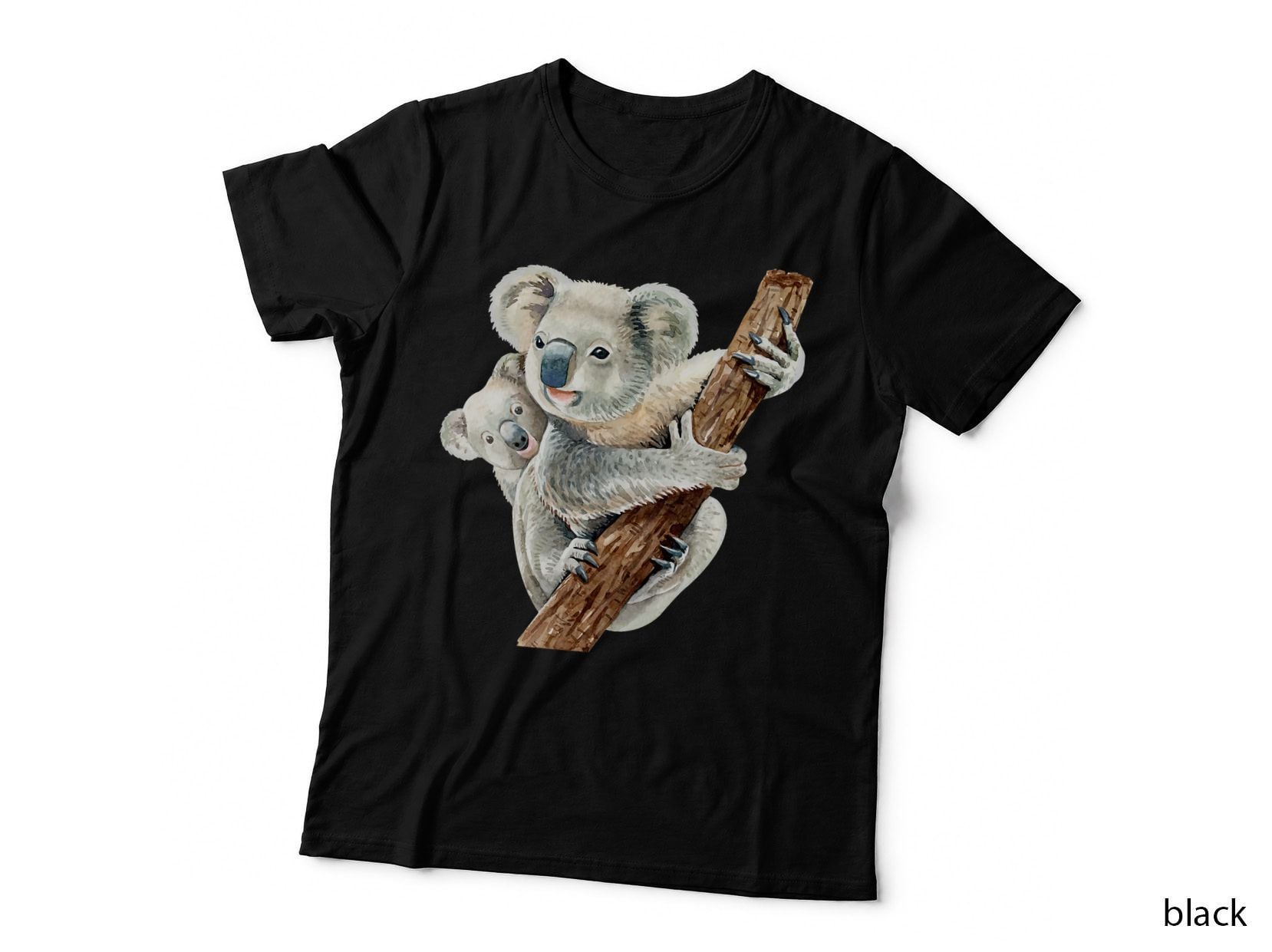 Koala Bear Mum and Baby on Branch, Realistic Watercolor Wildlife Tee