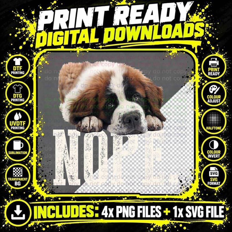 Lazy St Bernard T-Shirt, Pet Lover Apparel Png SVG Digital Bundle