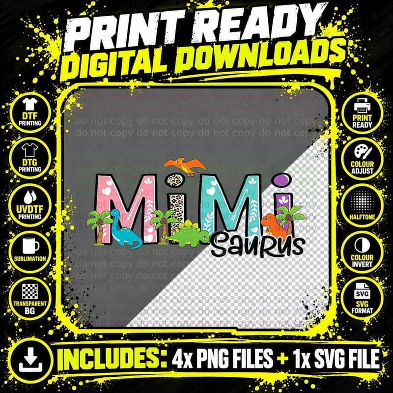Leopard Mimi Saurus T-Shirt, Funny Dinosaur Design Png SVG Digital Bundle