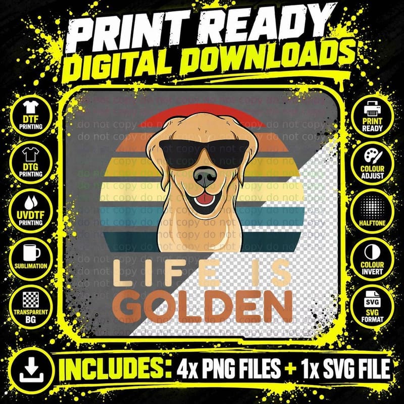 Life Is Golden Retriever T-Shirt, Funny Dog Owner Png SVG Digital Bundle
