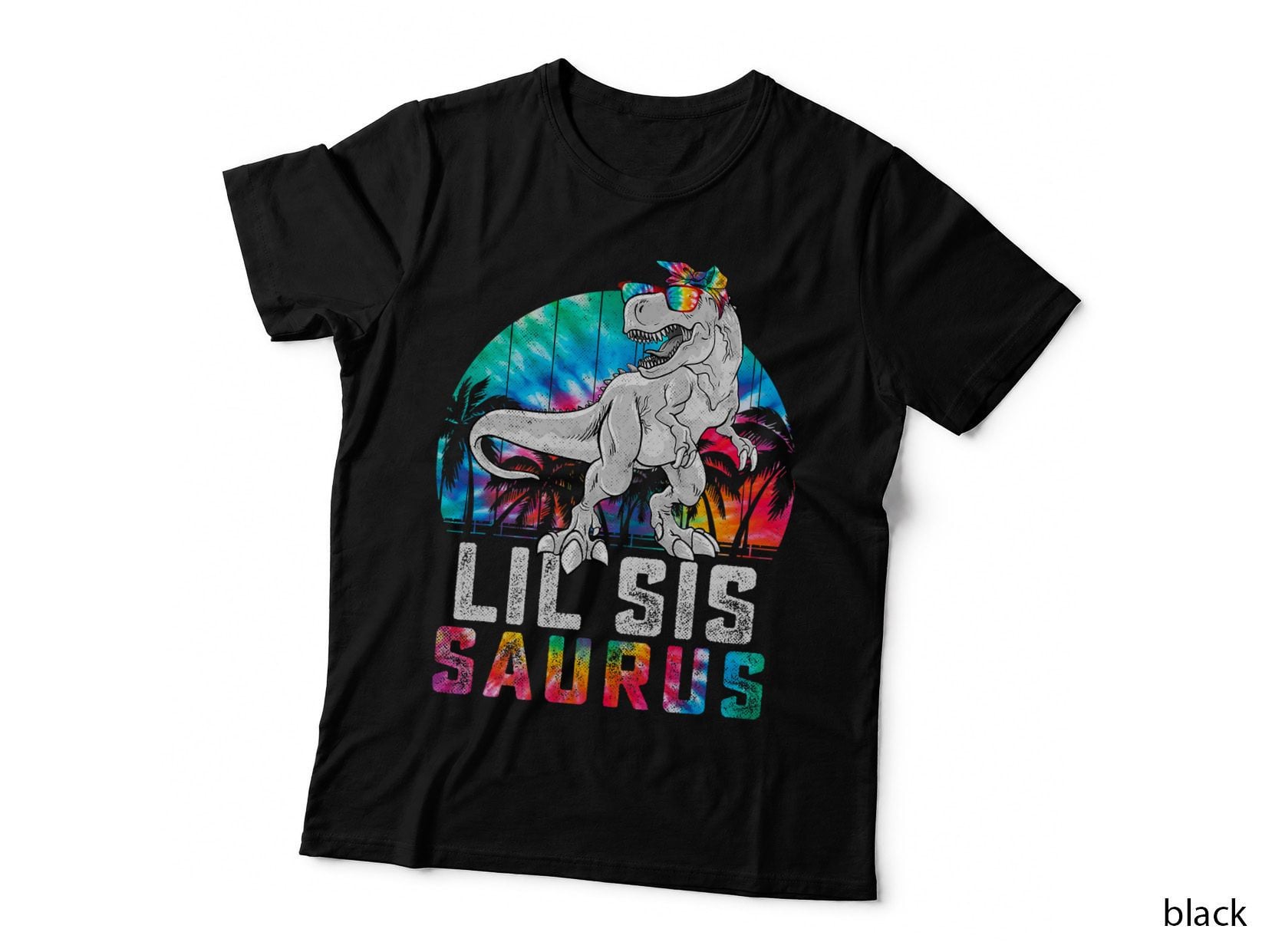 Lilsissaurus T-Rex Dinosaur Family Matching T-Shirt, Tie-Dye Summer Vibes