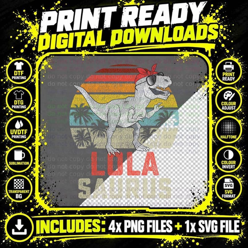 Lola Saurus T-Rex Dinosaur Family Matching T-Shirt Png SVG Digital Bundle