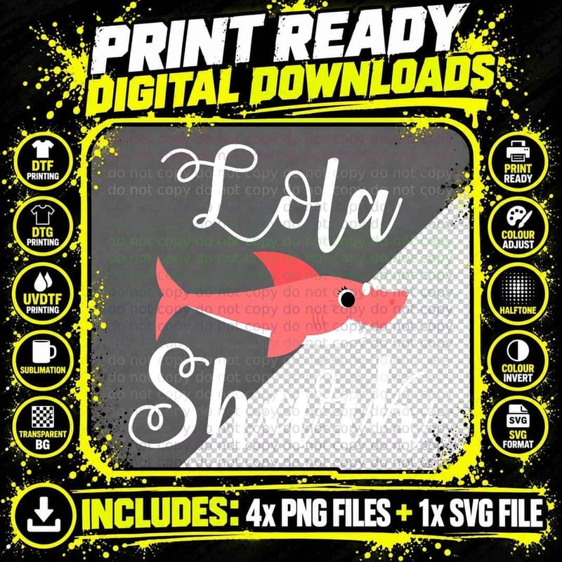 Lola Shark Funny Grandma Mothers Day Gift T-Shirt Png SVG Digital Bundle