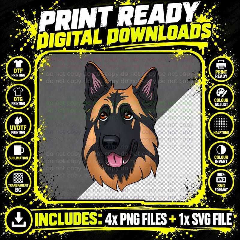 Long Hair German Shepherd Dog T-Shirt Png SVG Digital Bundle
