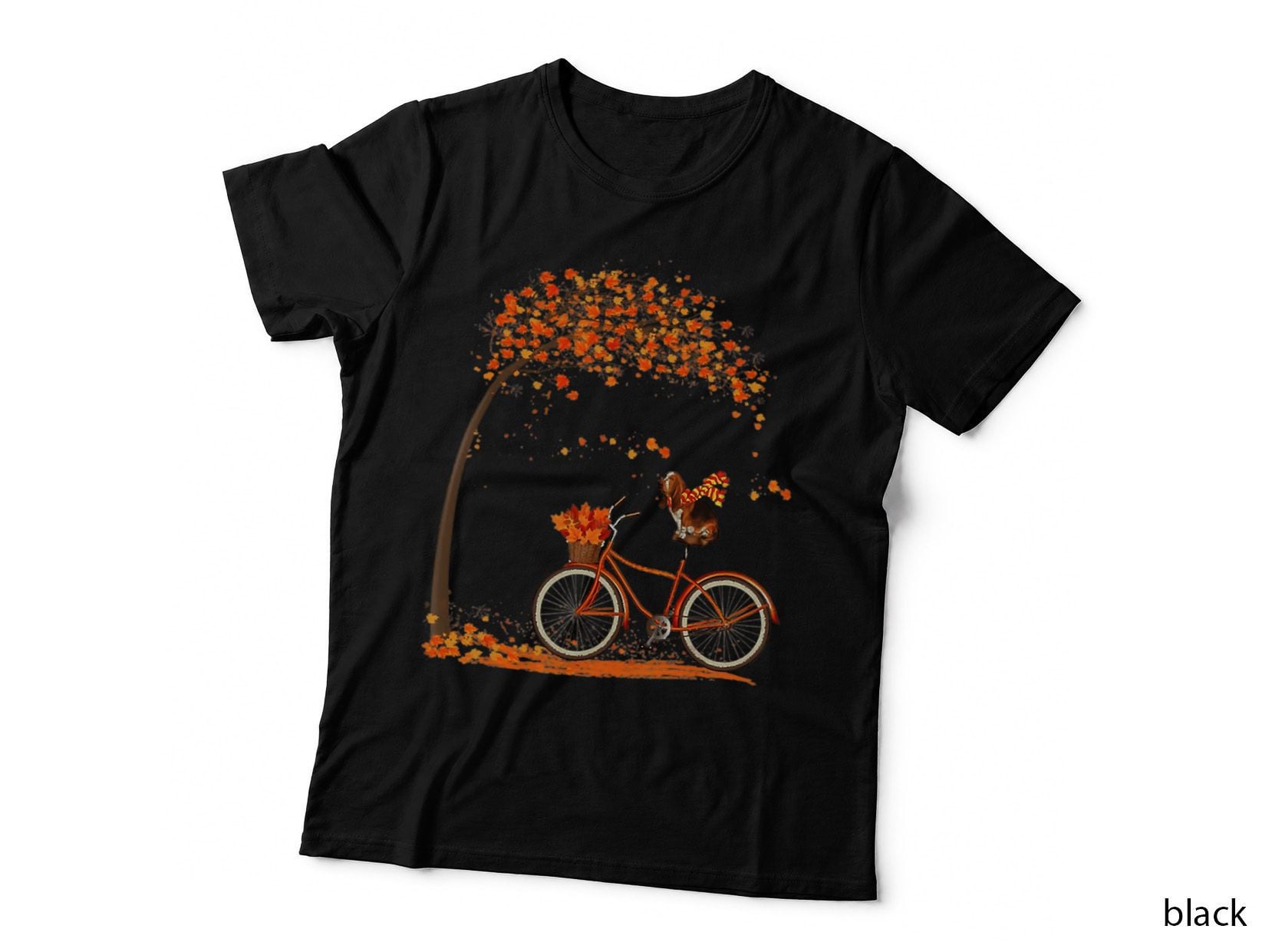 Lovely Basset Hound in Fall, Funny Dog Riding Bicycle T-Shirt
