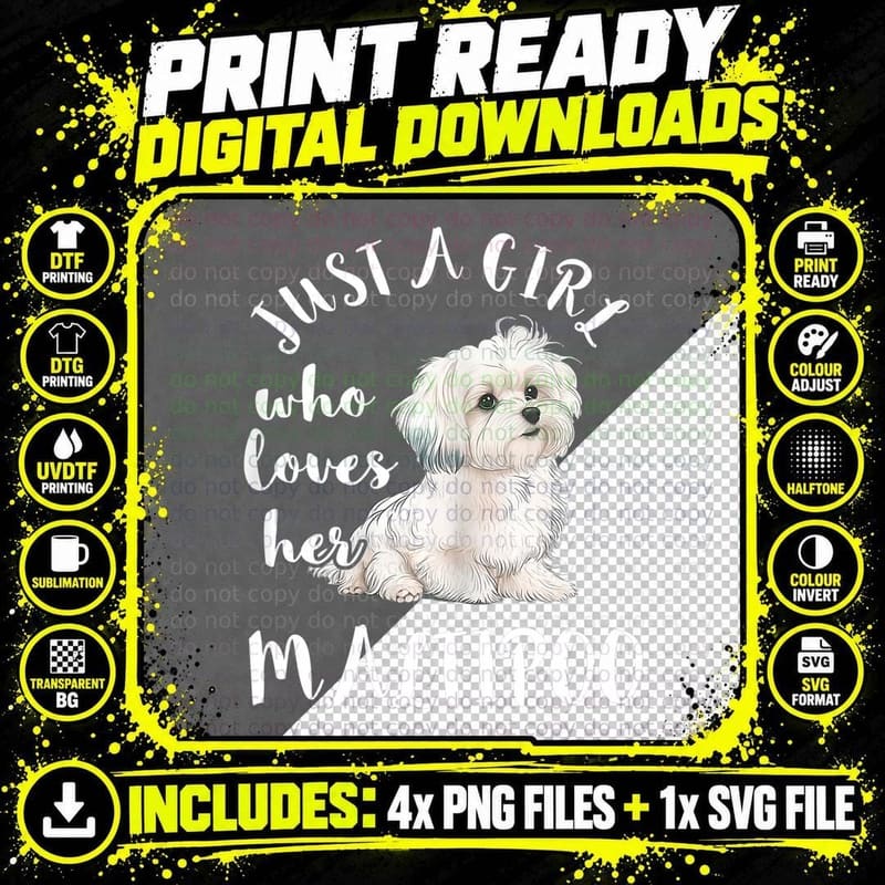 Maltese Dog T-Shirt, Pet Lover Apparel, Animal Lovers Png SVG Digital Bundle